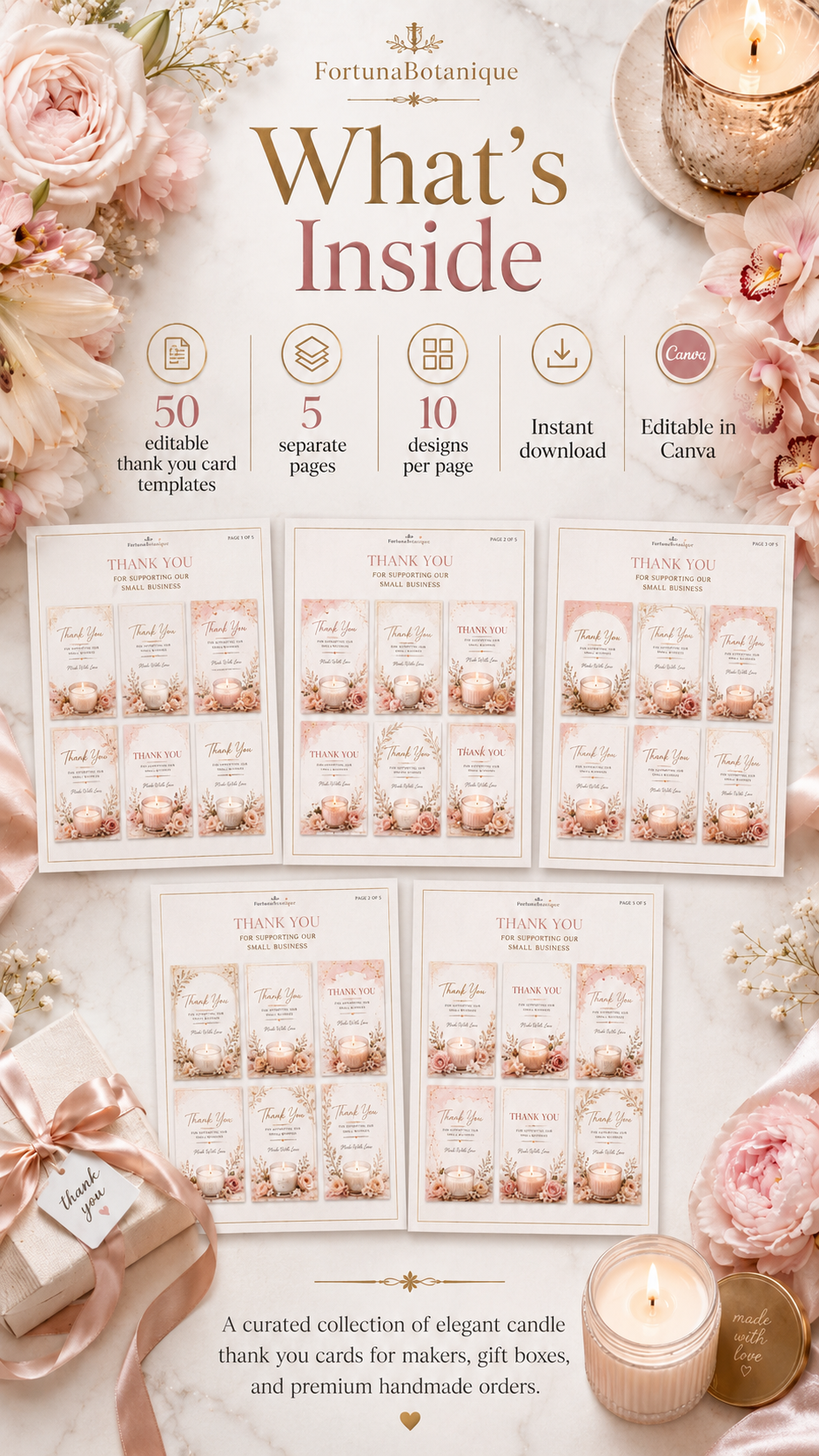 50 Editable Candle Thank You Card Templates | Canva Packaging Cards