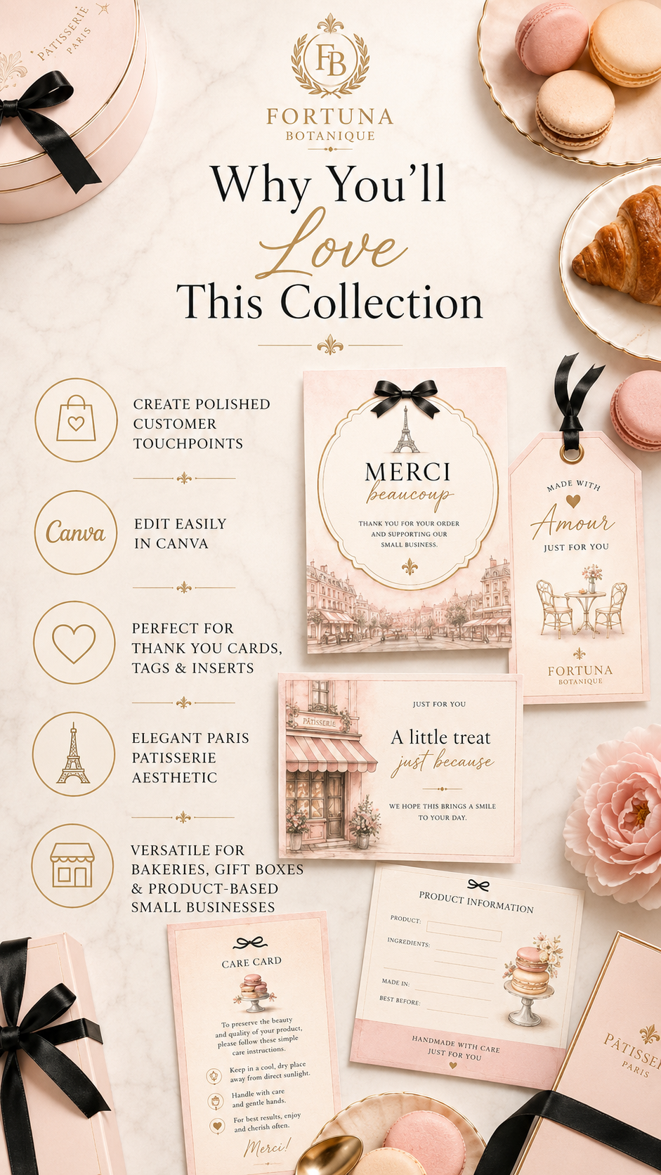 Paris Patisserie Packaging Templates | 25 Editable Canva Cards