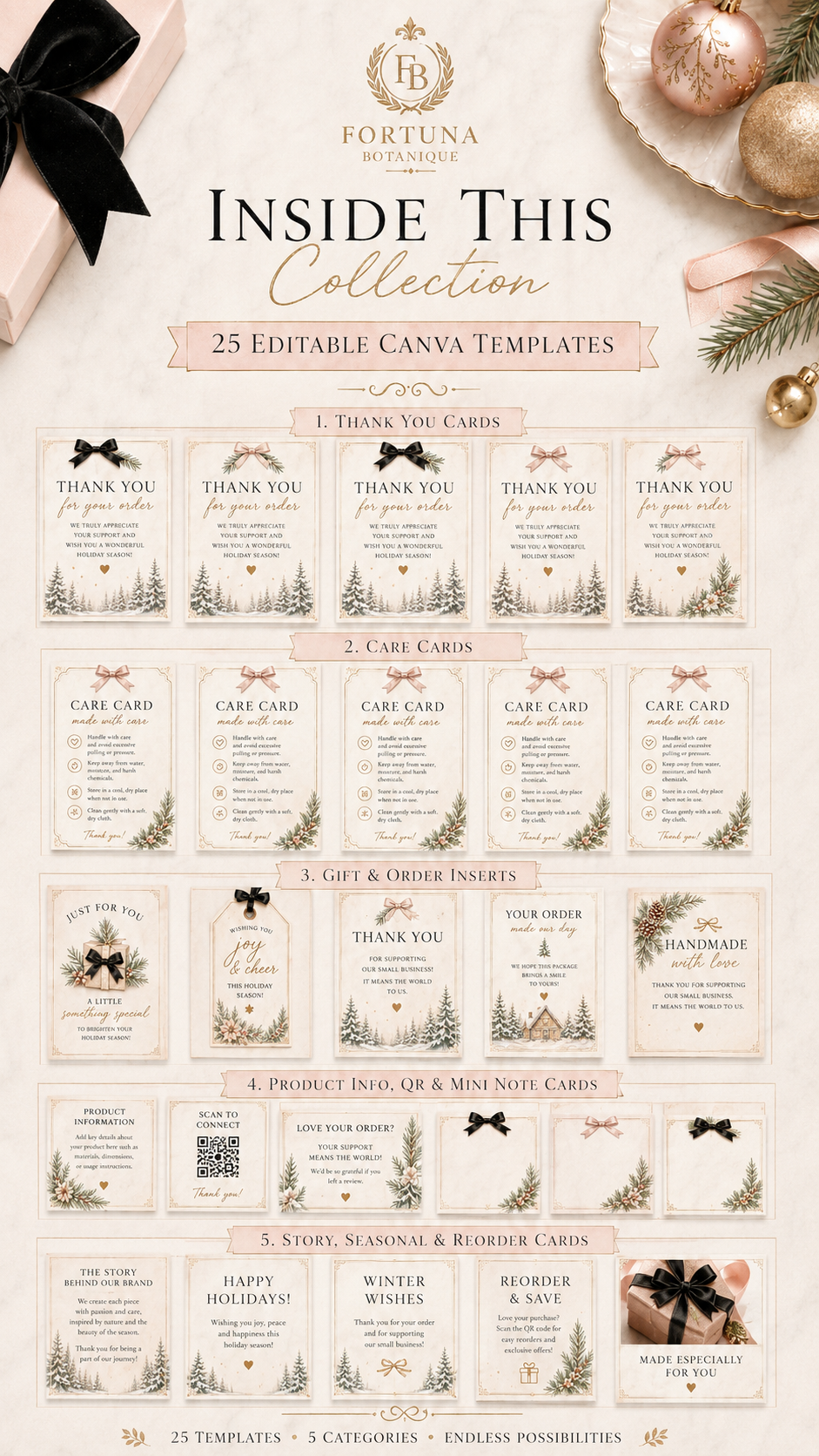 Holiday Packaging Insert Templates | 25 Editable Canva Cards