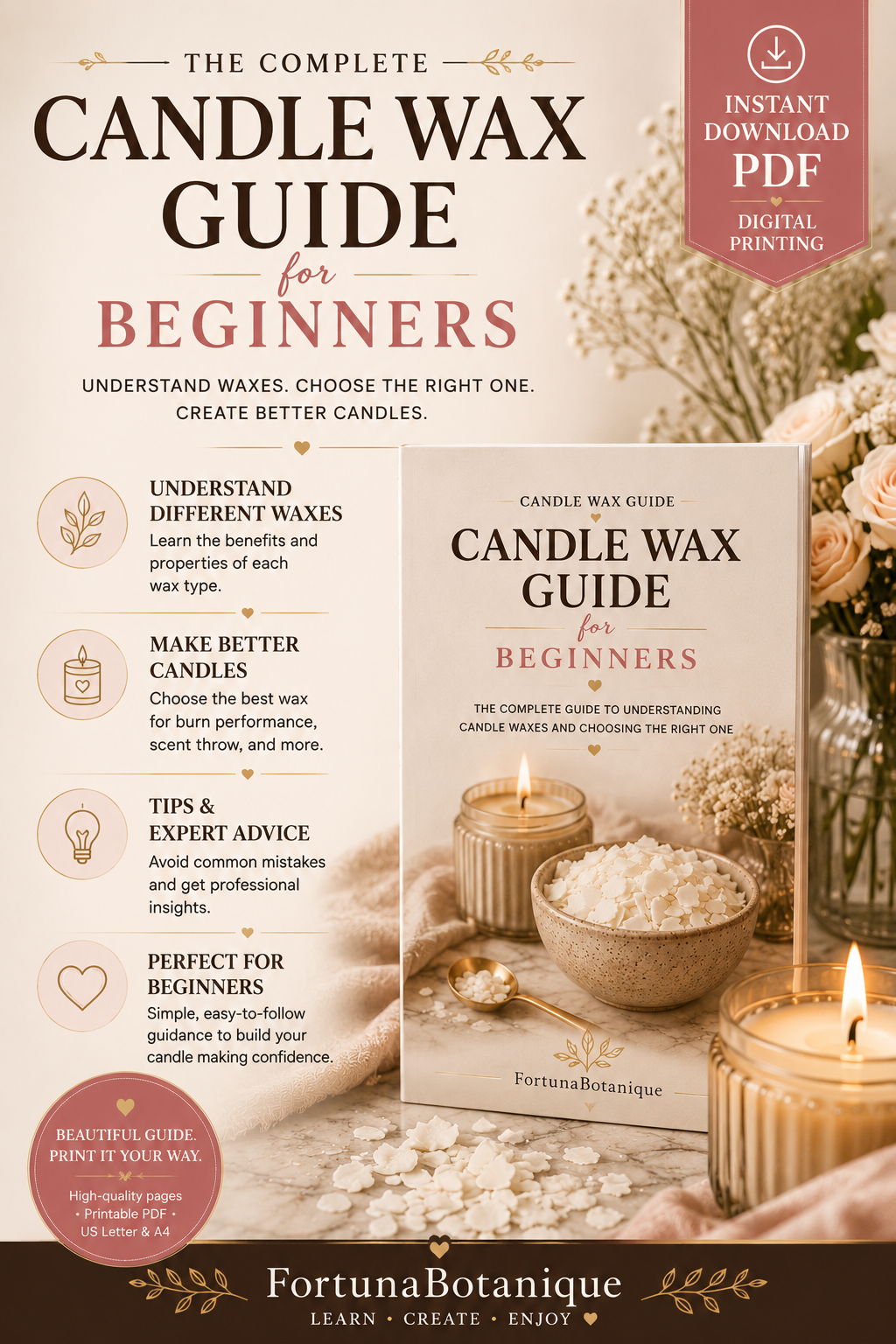 Luxury Candle Wax Guide for Beginners | Soy, Coconut, Beeswax & Paraffin Wax Guide | Instant PDF Download