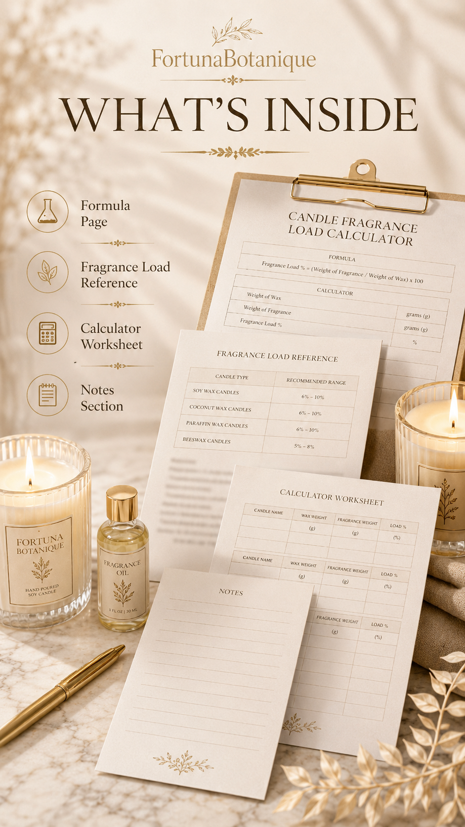 Candle Fragrance Load Calculator Guide | Printable Fragrance Oil Formula & Testing PDF