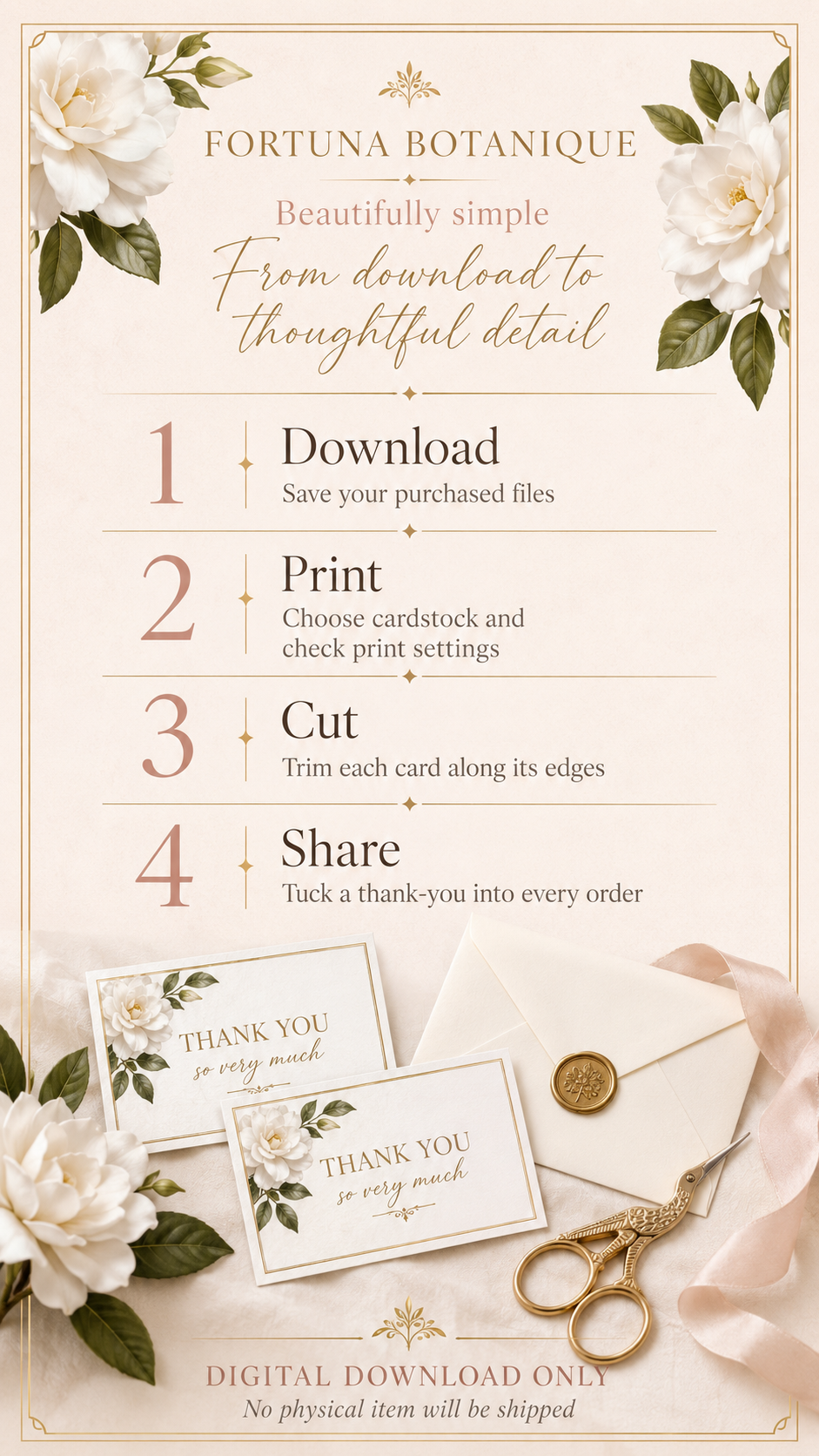 Luxury Gardenia Printable Thank You Cards | 50 Small Business Cards