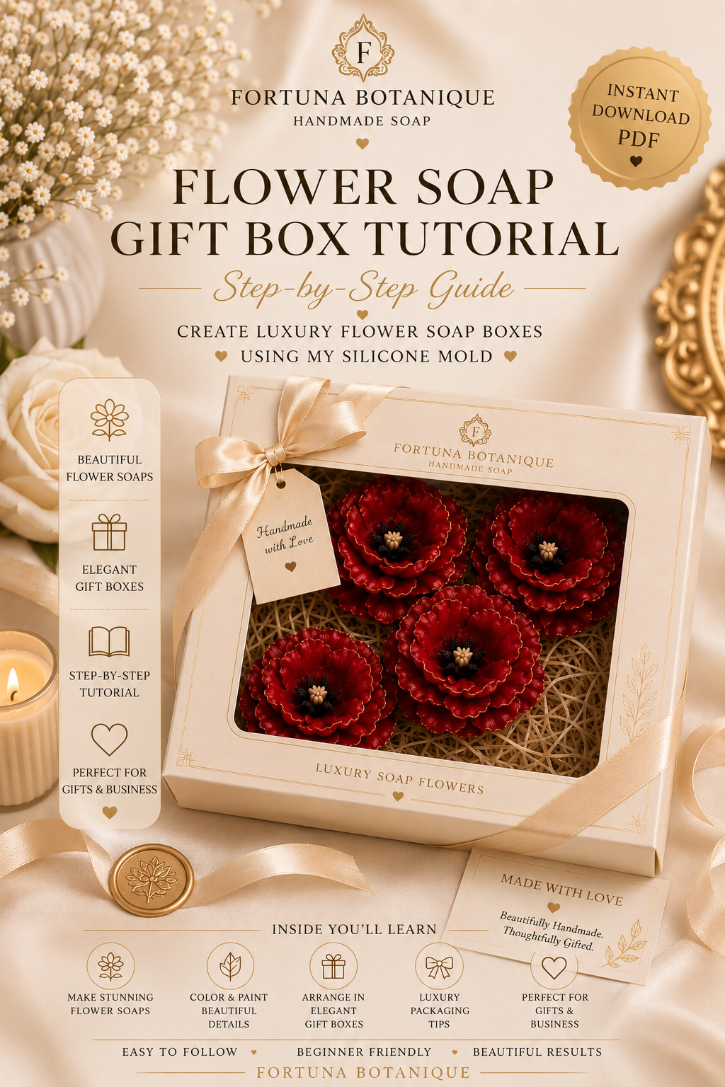 Luxury Flower Soap Gift Box Tutorial | DIY Gift Box Packaging Guide | Instant PDF Download