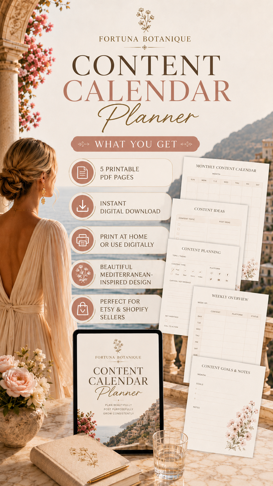 Monthly Content Calendar Printable Planner | 5-Page PDF