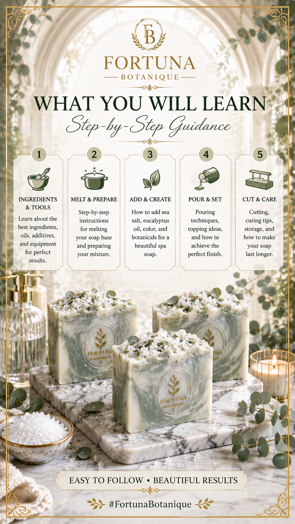 Sea Salt & Eucalyptus Spa Soap Tutorial | Luxury Melt & Pour Soap Making Guide PDF