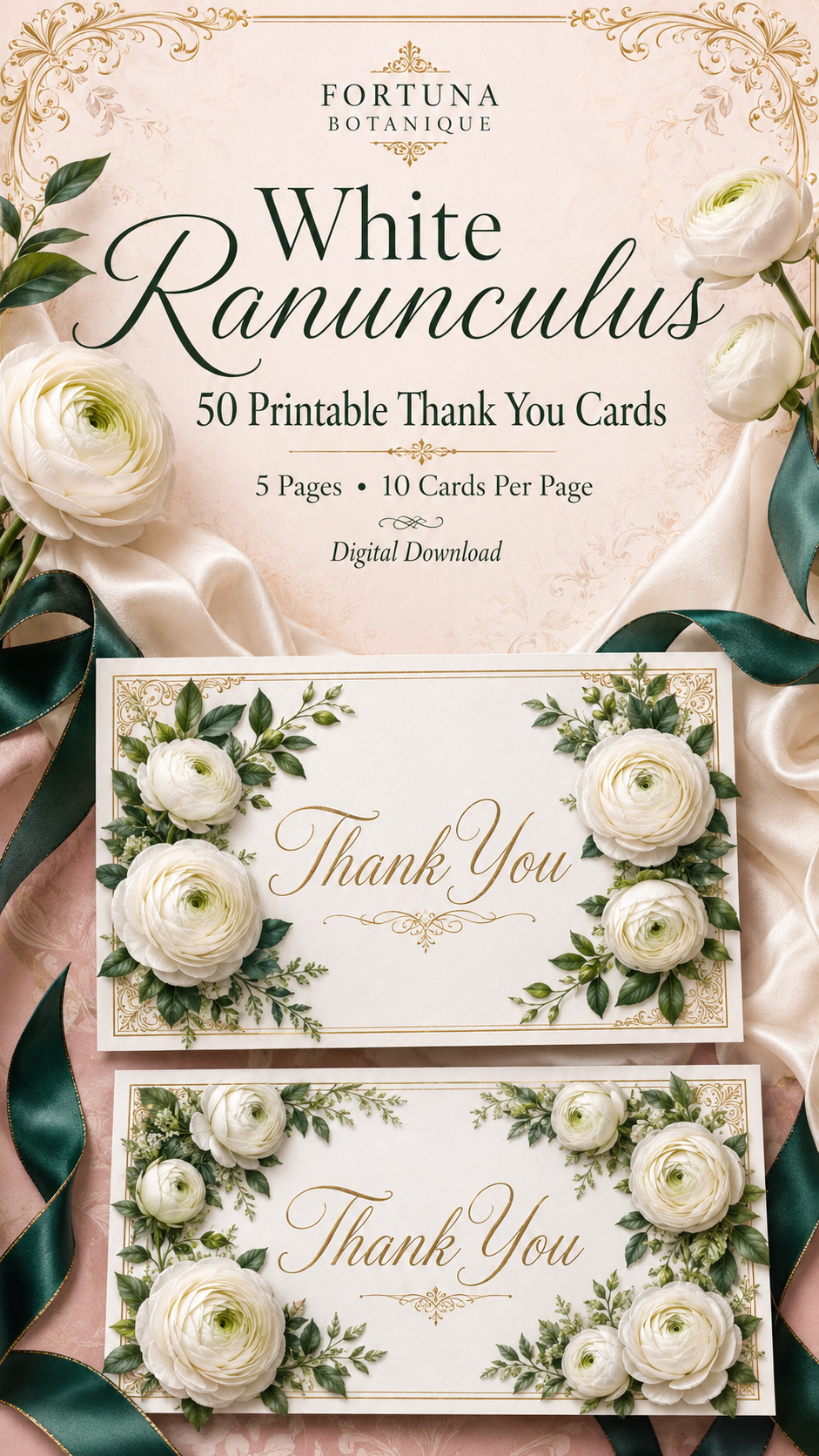Luxury Ranunculus Printable Thank You Cards | 50 Small Business Cards