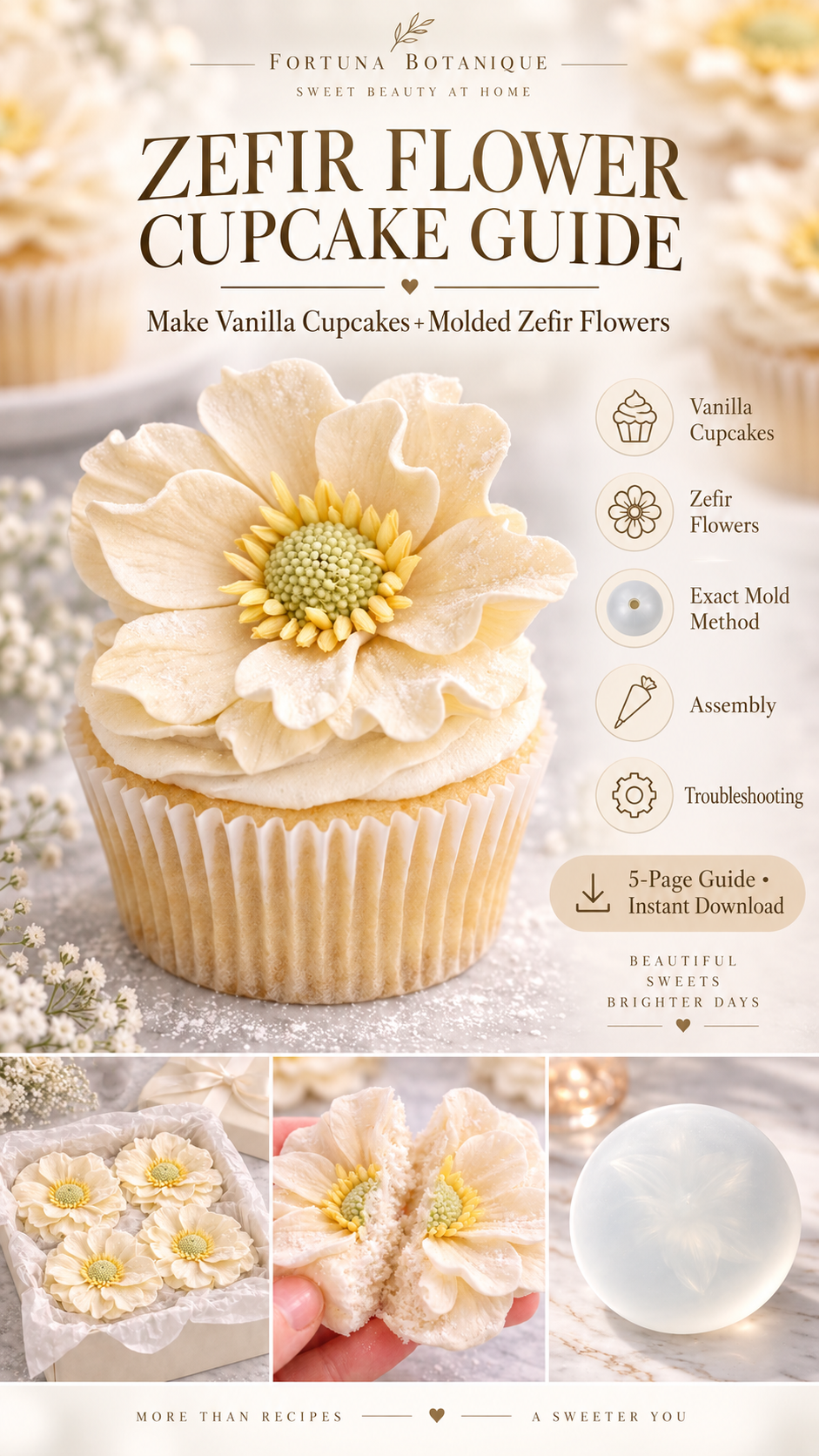 Zefir Flower Cupcake Guide | Vanilla Cupcakes + Molded Zefir Flowers