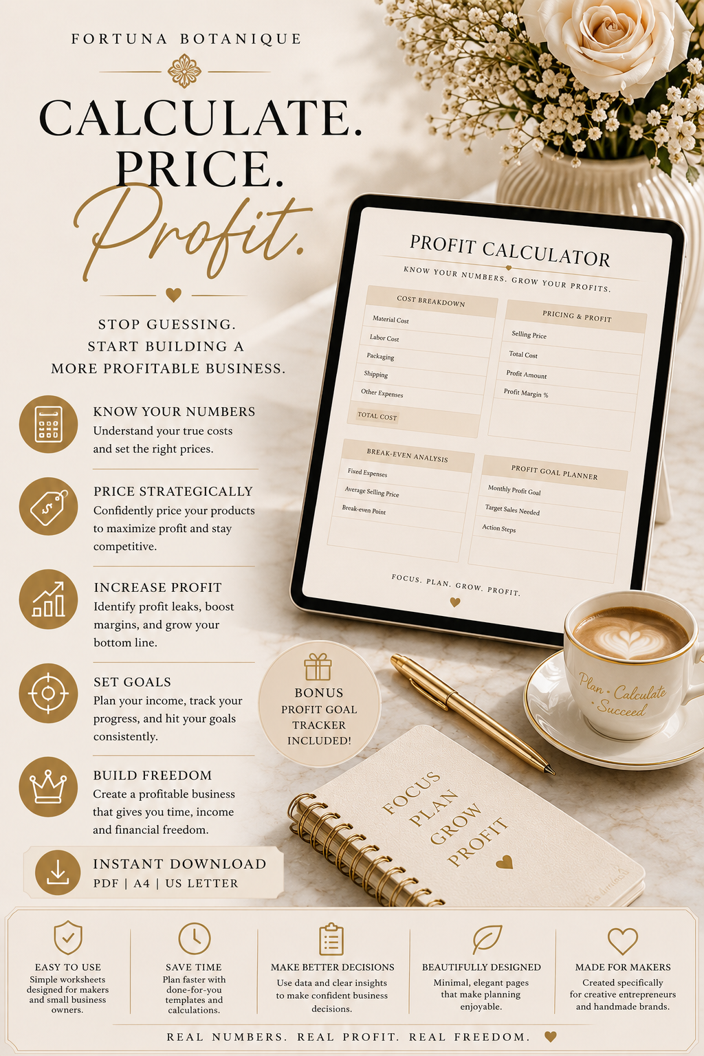 Profit Calculator Workbook | Pricing Strategy, Cost Analysis & Profit Planning Workbook | Instant PDF Download