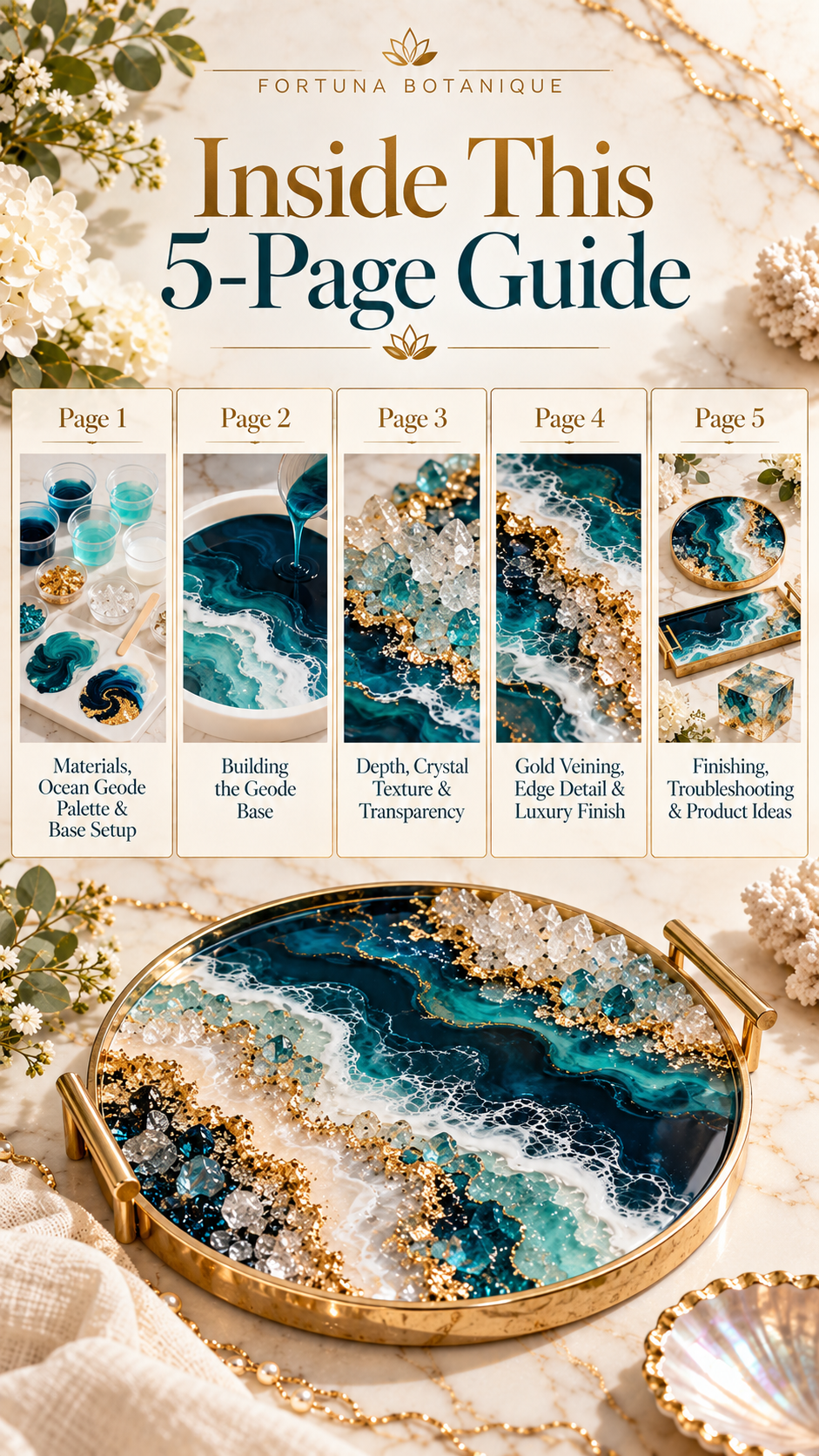 Ocean Geode Resin Effect Guide | Crystal Texture, Layered Ocean Depth & Gold Veining Epoxy Resin Tutorial PDF