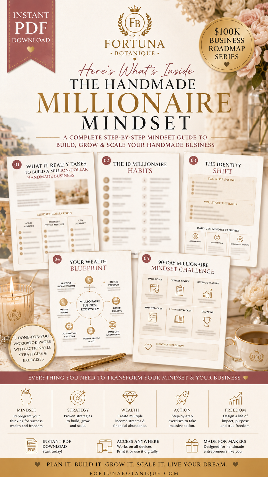 The Handmade Millionaire Mindset™ | Premium CEO Mindset Workbook for Handmade Entrepreneurs | Wealth Building, Business Growth & Success Guide | Instant PDF Download