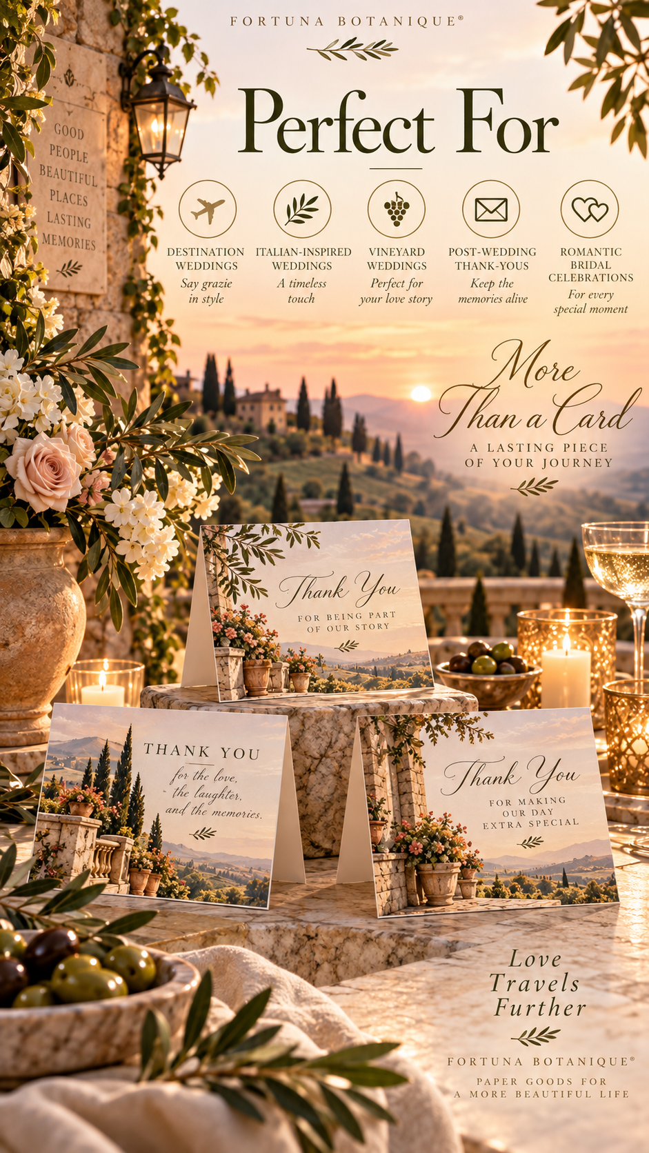 Tuscany Wedding Thank You Cards | 50 Printable Tuscan Wedding Cards
