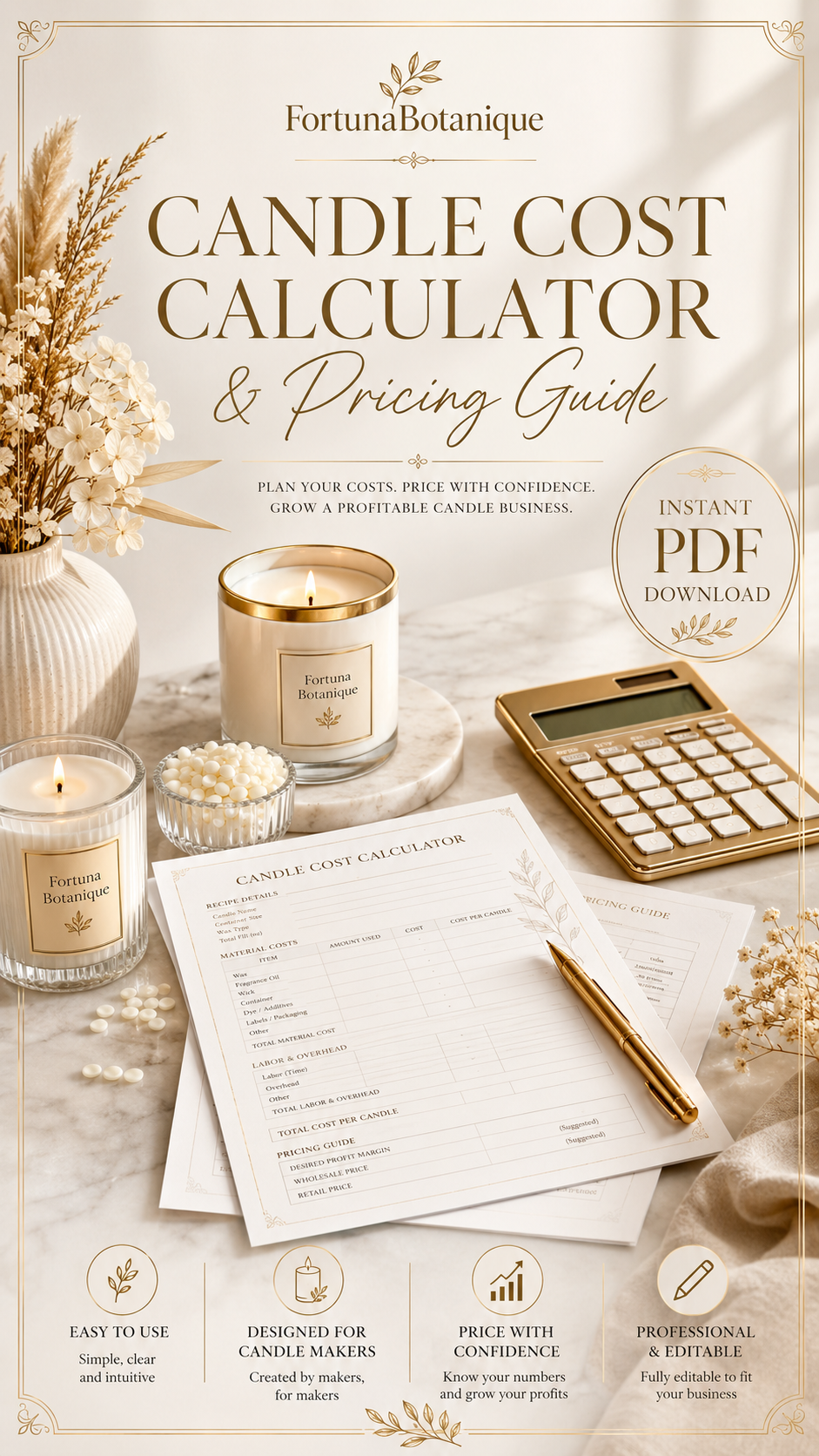 Candle Cost Calculator & Pricing Guide | Candle Business Pricing PDF for Makers