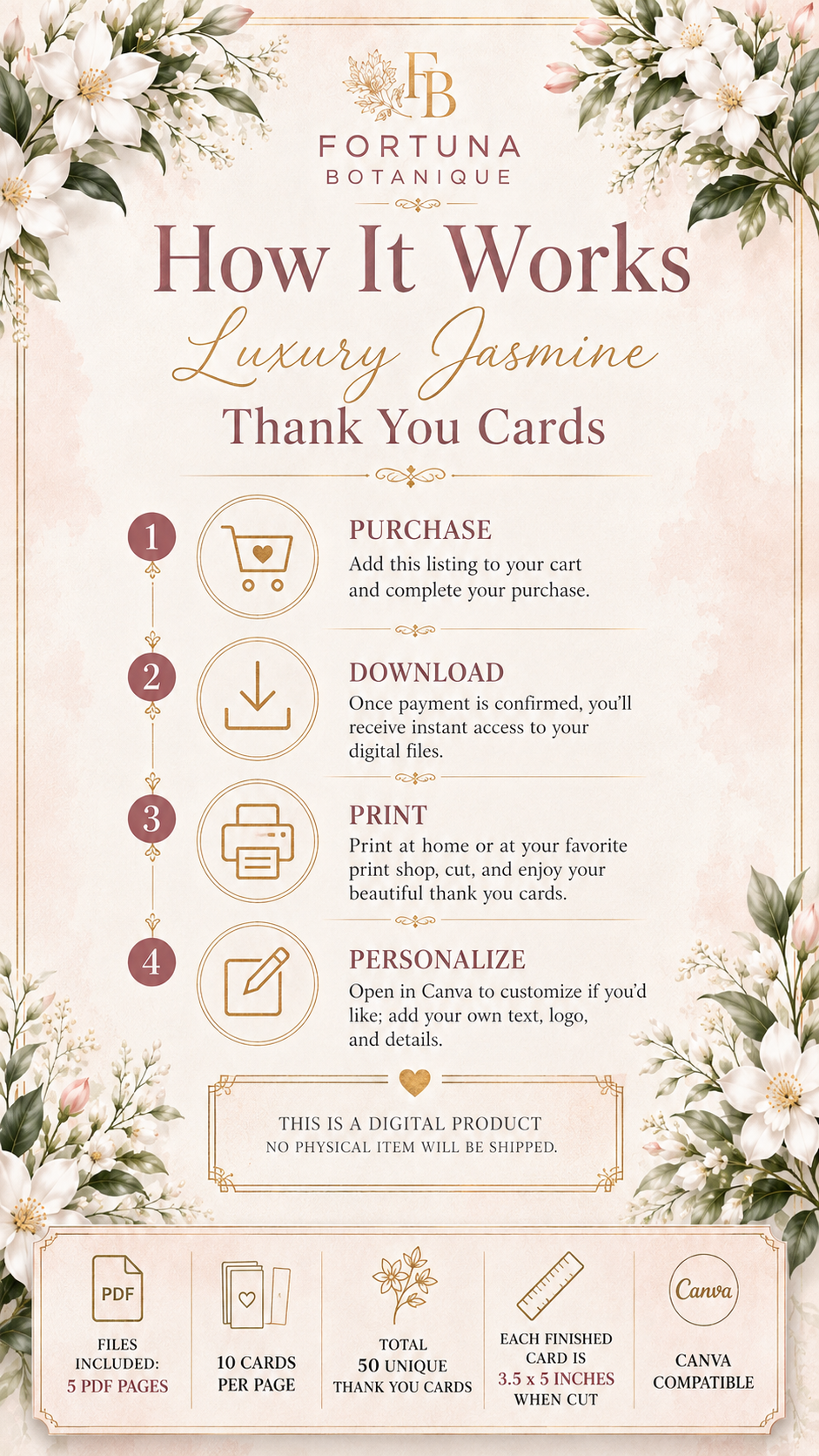 Luxury Jasmine Printable Thank You Cards | 50 Small Business Cards