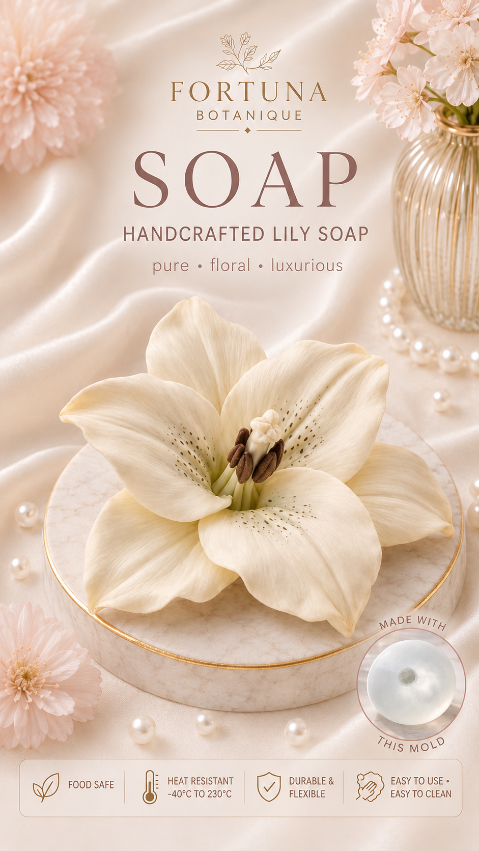 Lily Silicone Flower Mold for Soap, Candles, Resin, Chocolate & Zefir