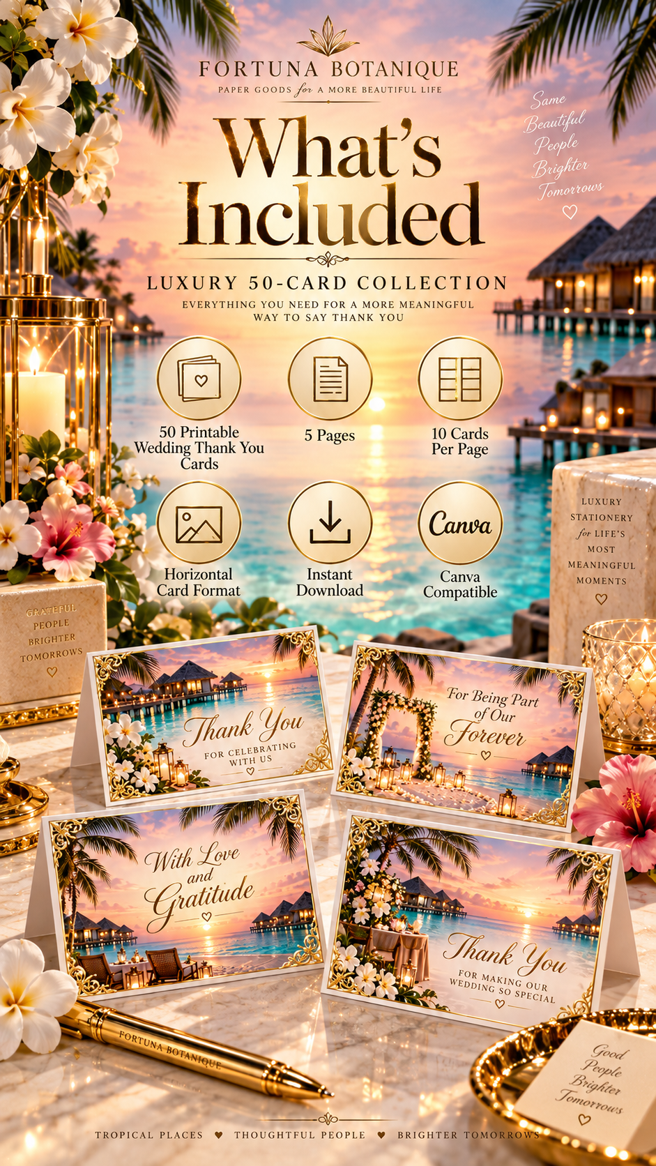 Maldives Wedding Thank You Cards | Luxury 50-Card Printable Collection
