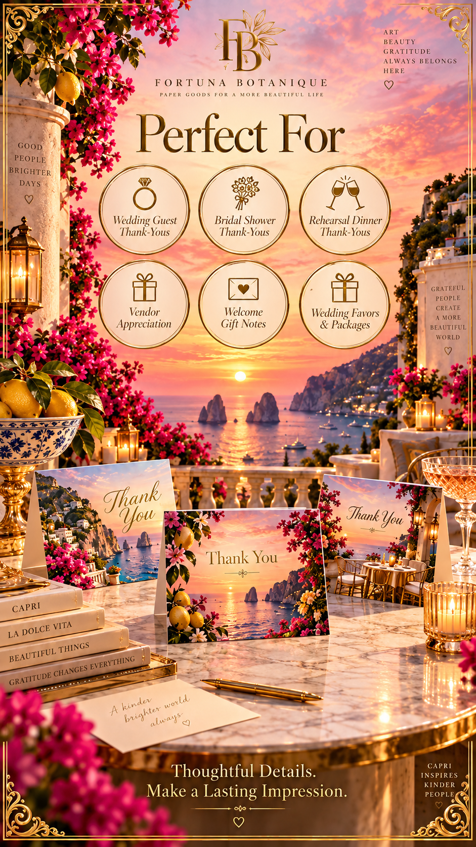 Capri Sunset Wedding Thank You Cards | 50 Printable Cards