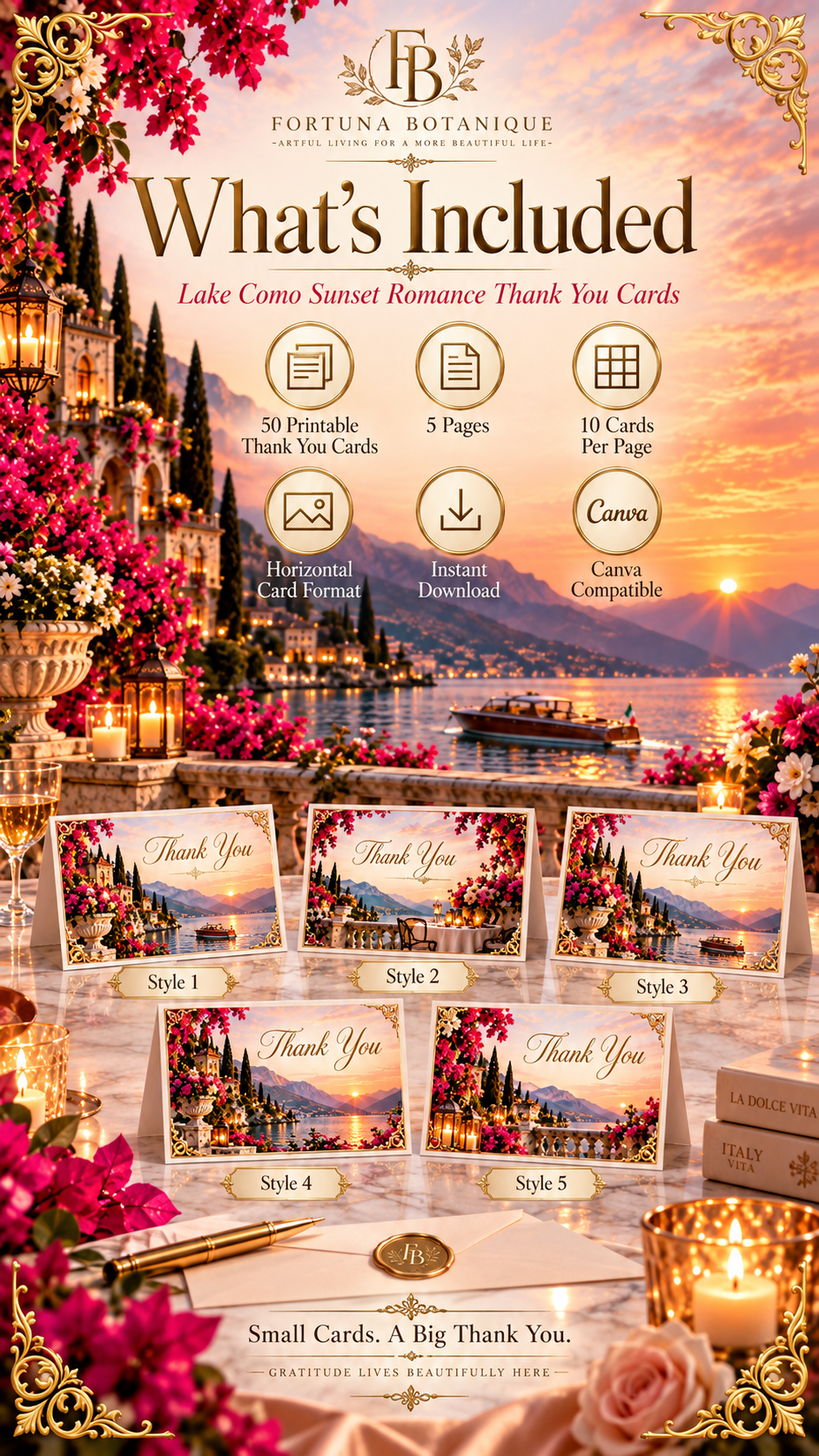 Lake Como Wedding Thank You Cards | 50 Printable Cards