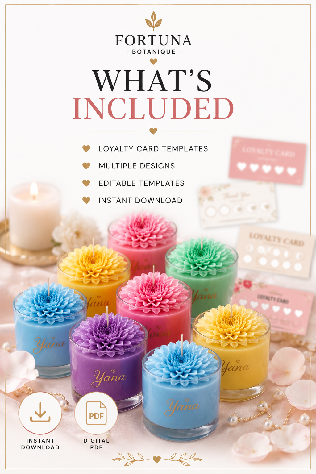 Luxury Candle Loyalty Card Templates | Printable Rewards Cards | Small Business Marketing | Editable PDF | Instant Download
