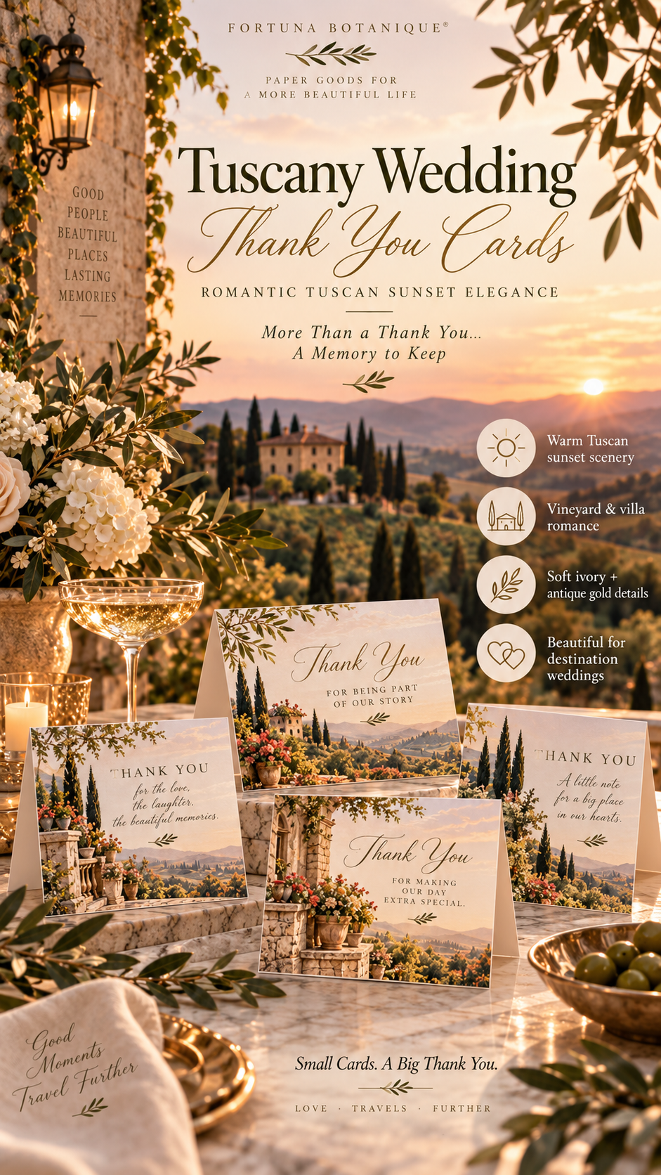 Tuscany Wedding Thank You Cards | 50 Printable Tuscan Wedding Cards