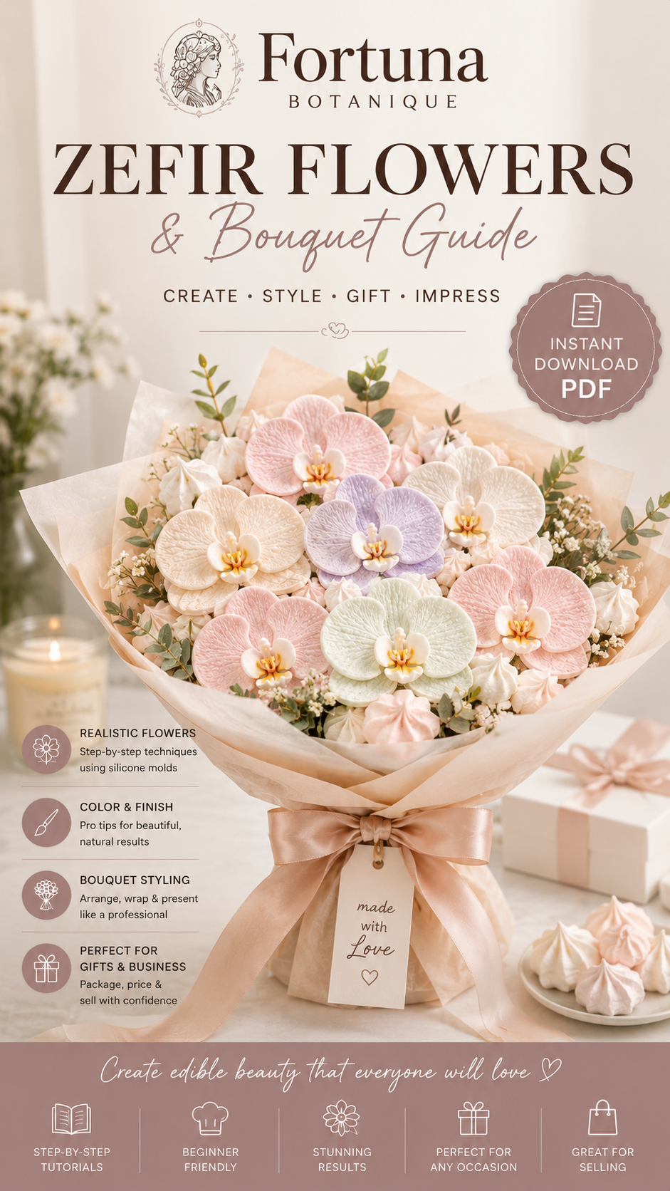 Luxury Zefir Bouquet Guide | Floral Marshmallow Bouquet Tutorial | Instant PDF Download