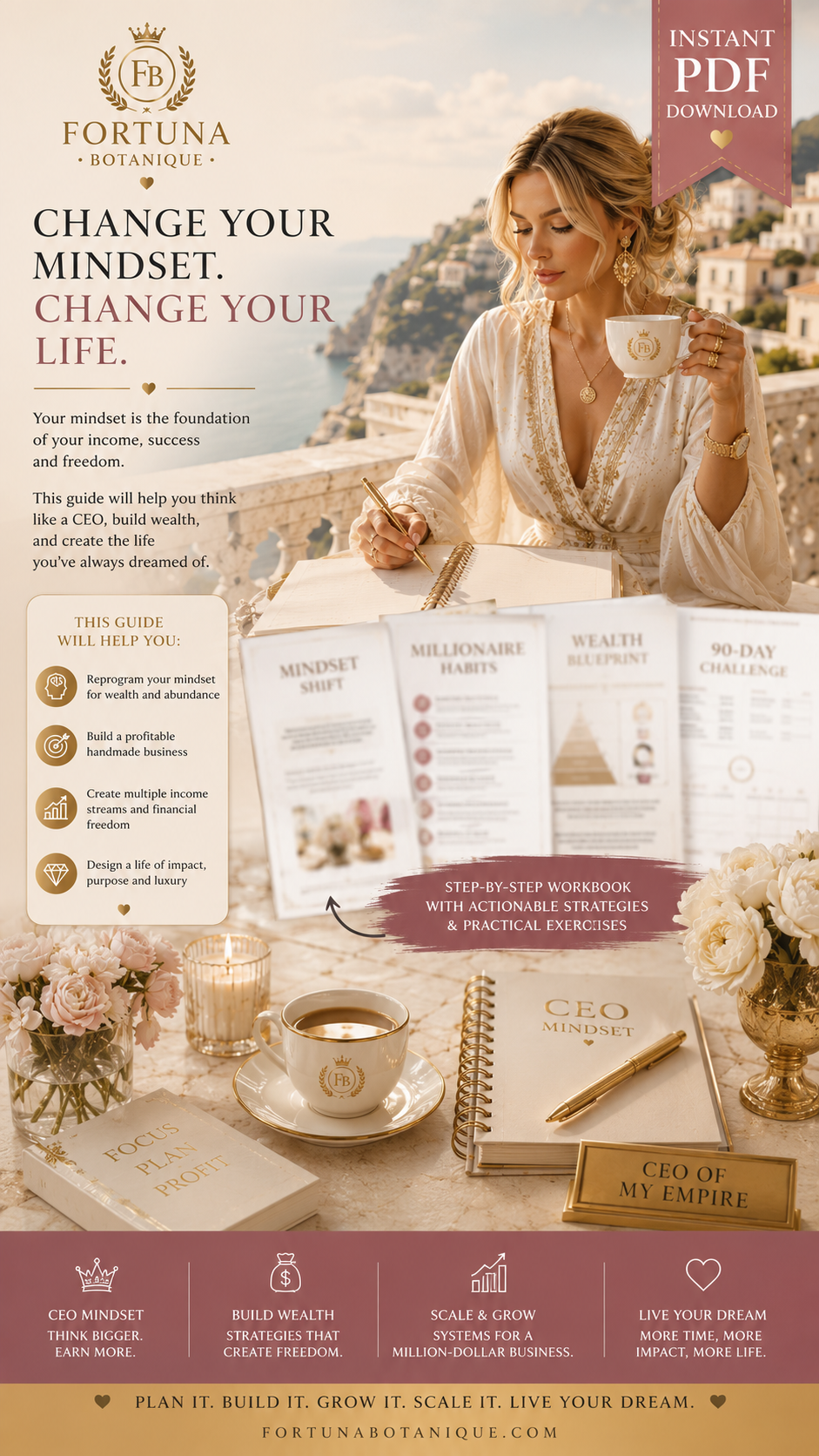 The Handmade Millionaire Mindset™ | Premium CEO Mindset Workbook for Handmade Entrepreneurs | Wealth Building, Business Growth & Success Guide | Instant PDF Download