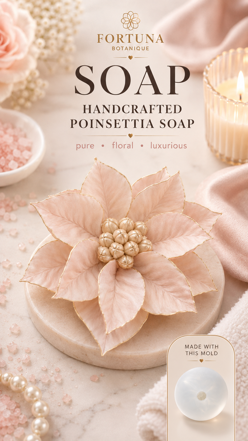 Poinsettia Silicone Flower Mold for Soap, Candles, Resin, Chocolate & Zefir