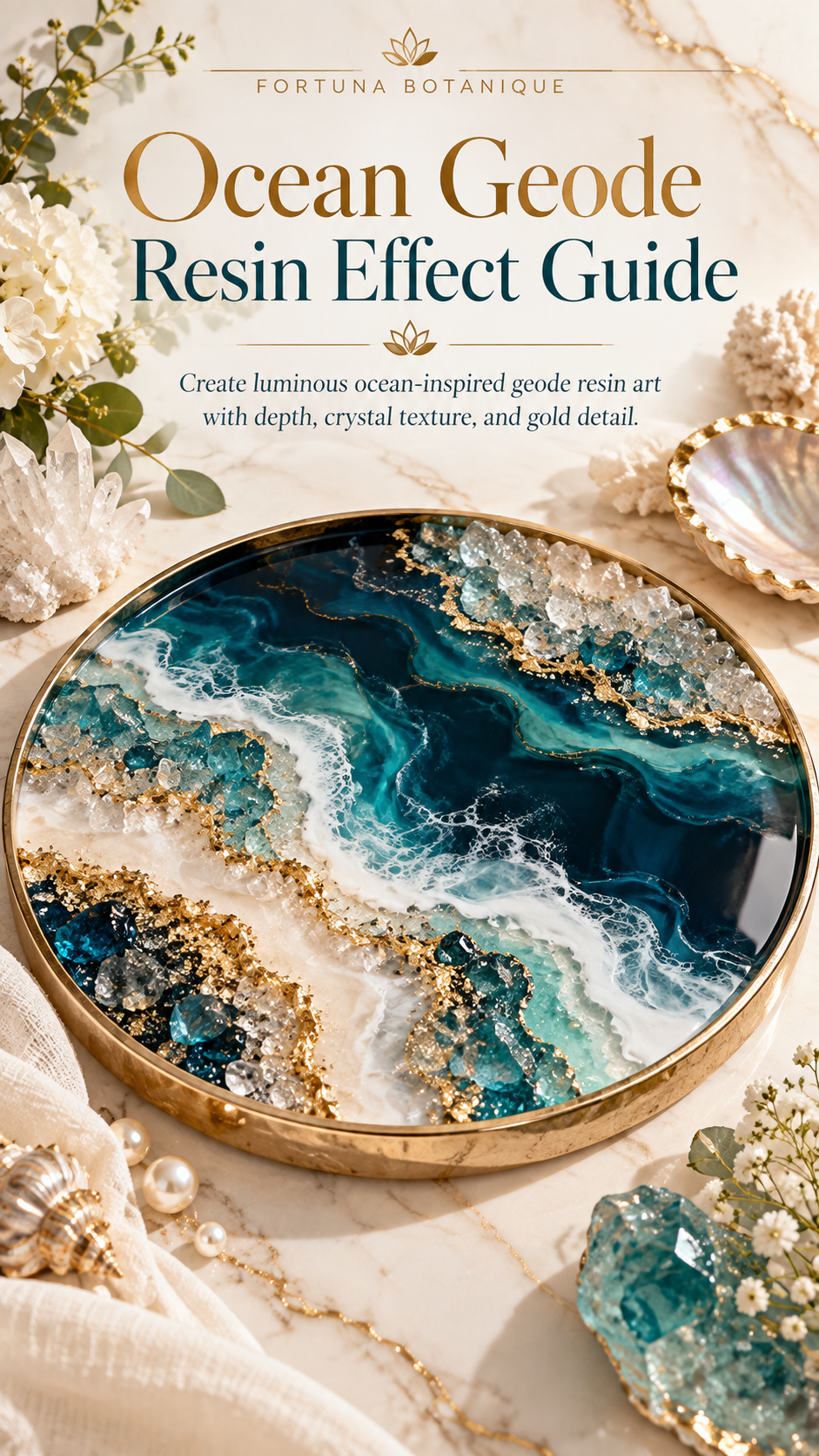 Ocean Geode Resin Effect Guide | Crystal Texture, Layered Ocean Depth & Gold Veining Epoxy Resin Tutorial PDF