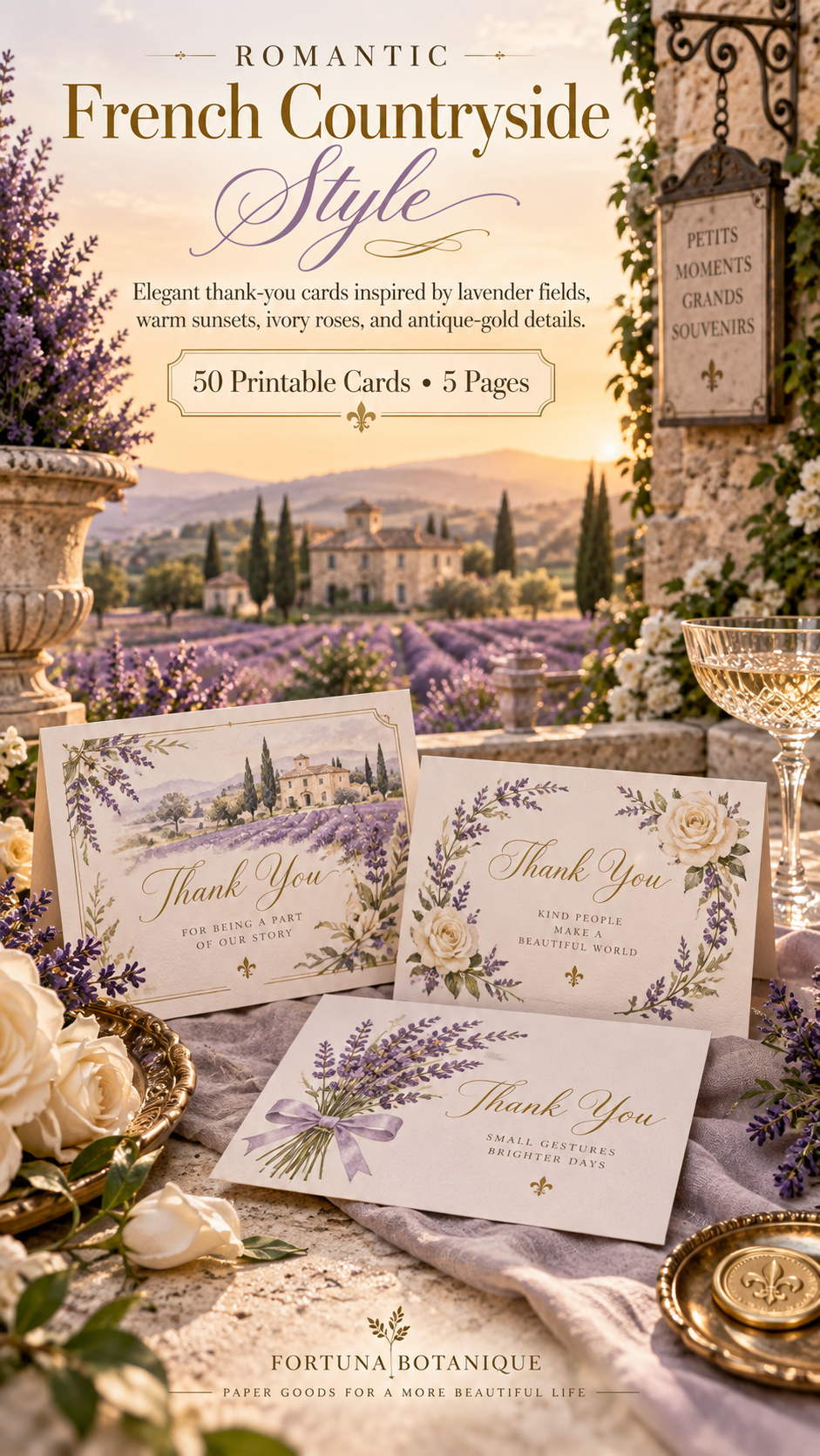 Provence Lavender Wedding Thank You Cards | 50 Printable French Wedding Cards