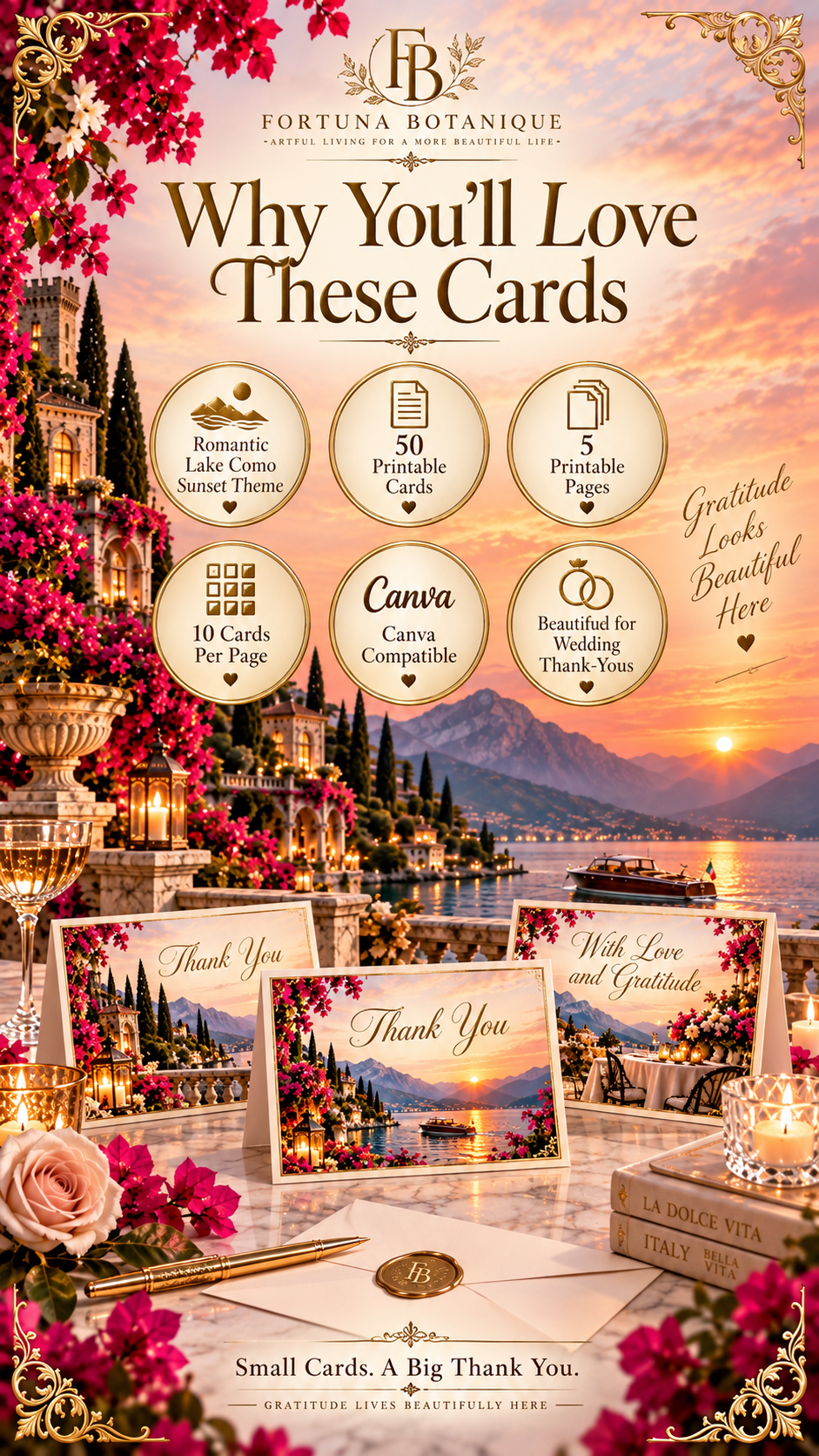 Lake Como Wedding Thank You Cards | 50 Printable Cards