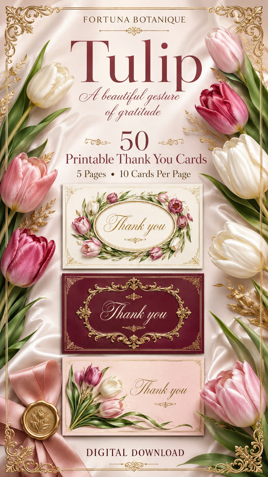Luxury Tulip Printable Thank You Cards | 50 Small Business Cards