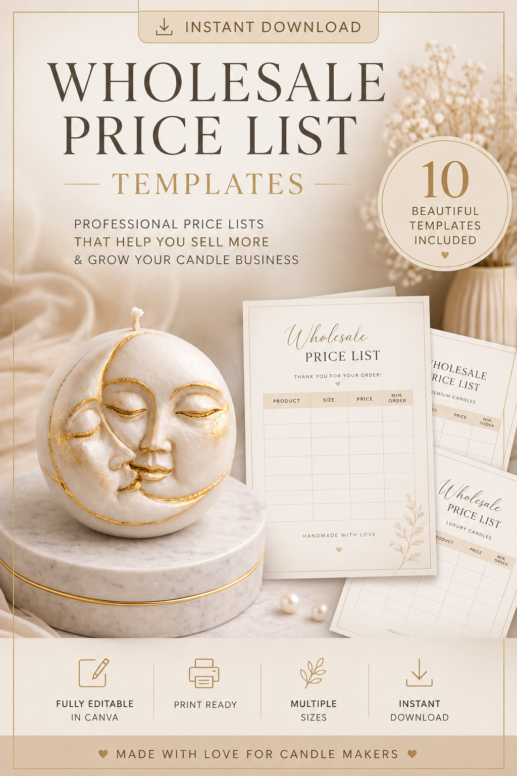 Luxury Candle Price List Templates | Printable Wholesale & Retail Pricing Sheets | Editable Candle Business Forms | Instant PDF Download