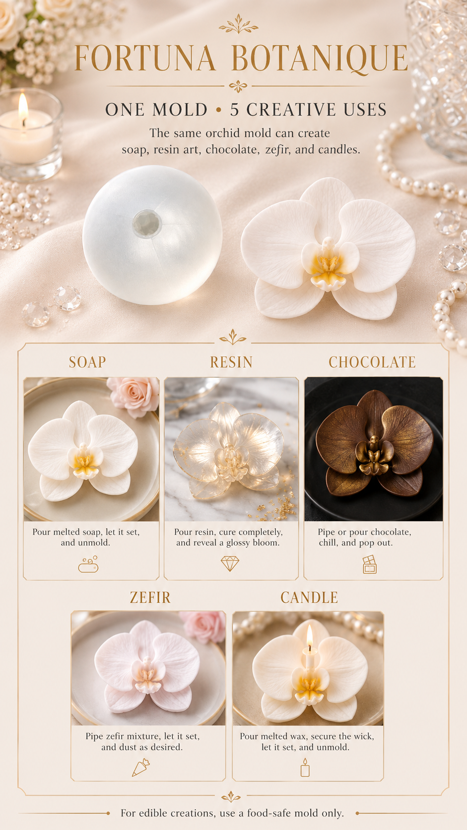 Orchid Silicone Flower Mold for Soap, Candles, Resin, Chocolate & Zefir