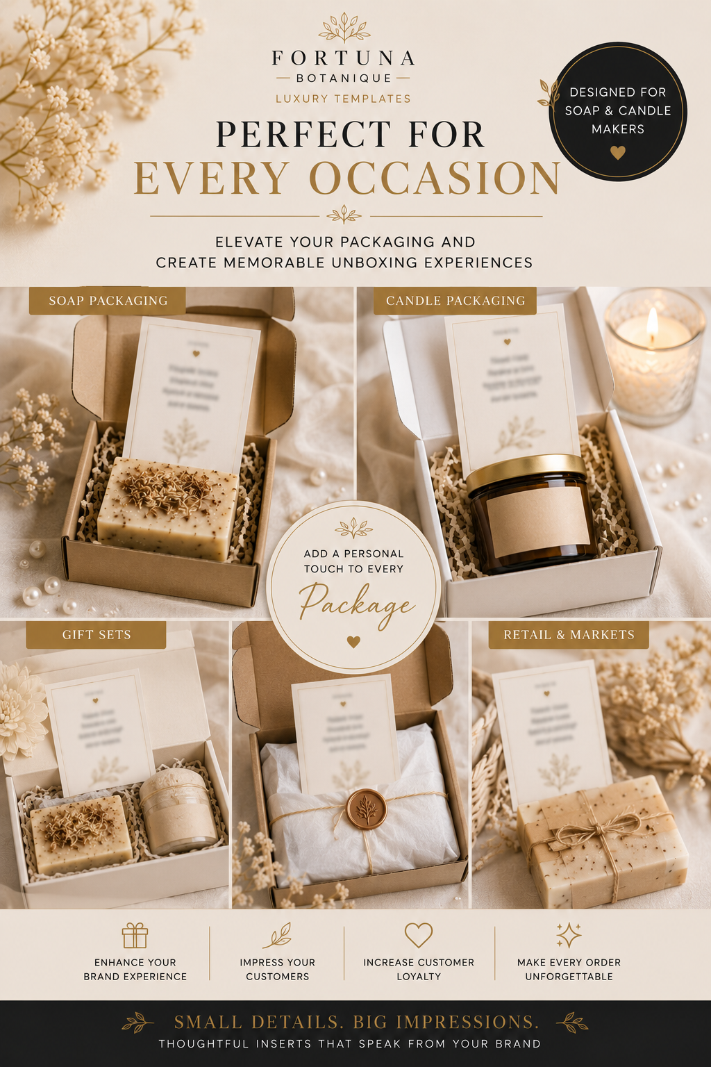 Luxury Soap Packaging Insert Card Templates | Editable Printable Thank You & Care Cards for Handmade Soap Businesses