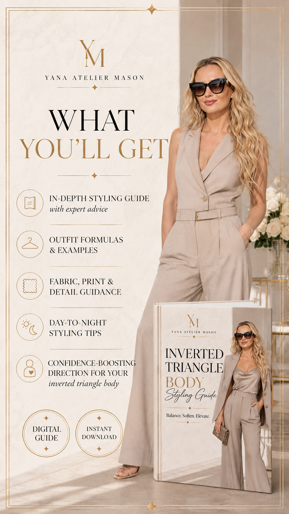 Inverted Triangle Body Styling Guide | Women’s Body Shape Fashion Guide | Flattering Outfit Ideas | Digital Style Guide