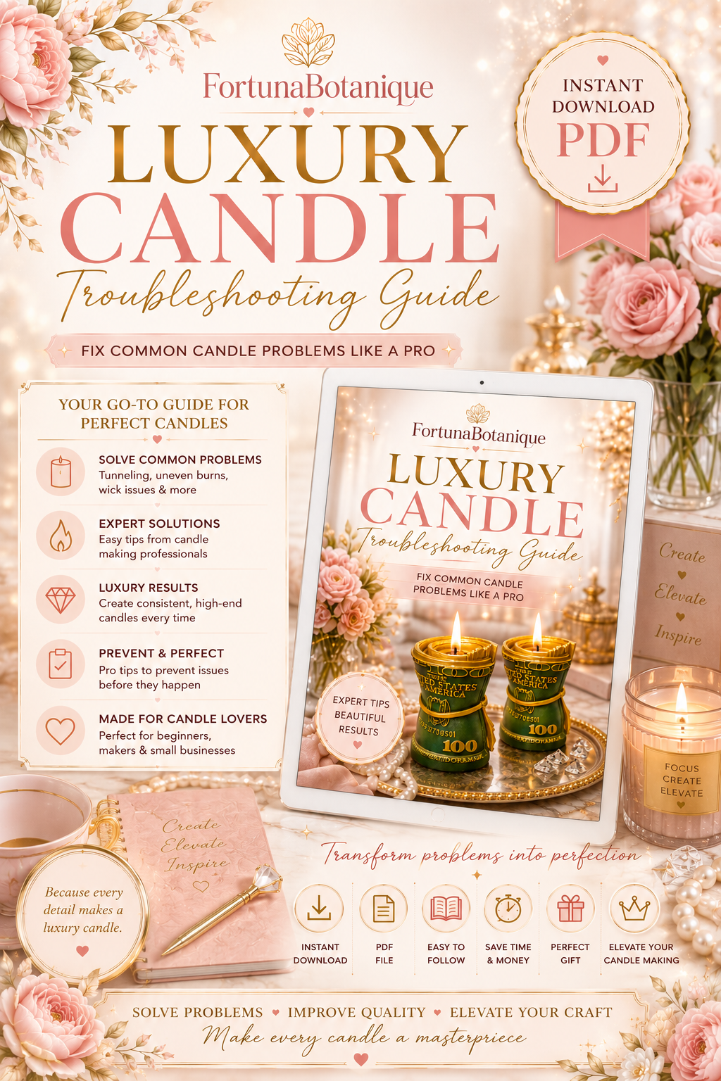 Luxury Candle Troubleshooting Guide | Fix Tunneling, Frosting, Sinkholes, Poor Scent Throw & More | Instant PDF Download