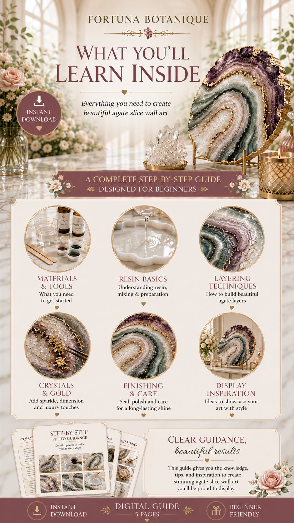 Resin Agate Slice Tutorial Guide | Crystal-Inspired Epoxy Resin Wall Art Digital Download for Beginners