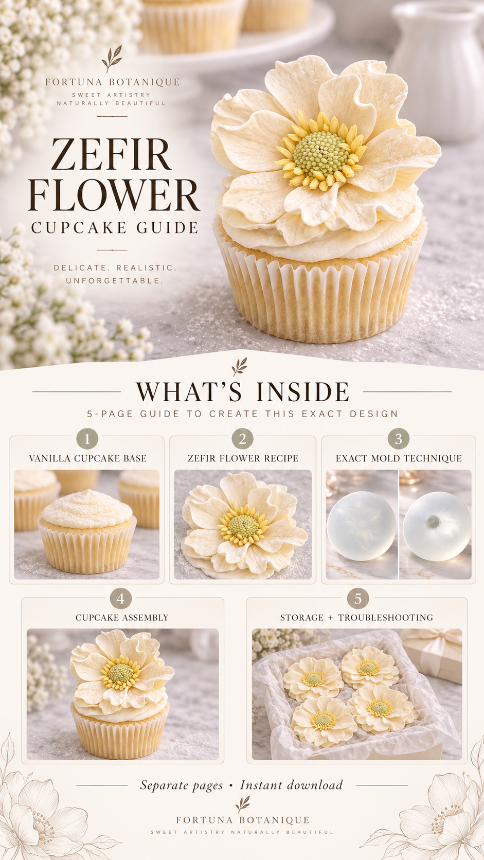 Zefir Flower Cupcake Guide | Vanilla Cupcakes + Molded Zefir Flowers