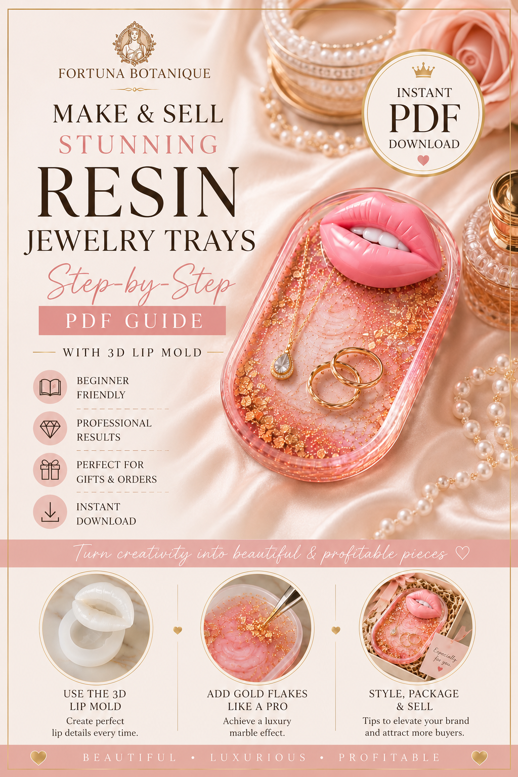 Luxury Resin Jewelry Tray Tutorial PDF | 3D Lip Mold Resin Guide | DIY Epoxy Resin Trinket Tray | Instant Digital Download