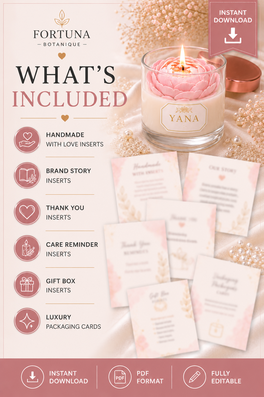Luxury Candle Packaging Insert Templates | Editable Thank You Cards | Candle Care Cards | Small Business Branding | Instant PDF Download
