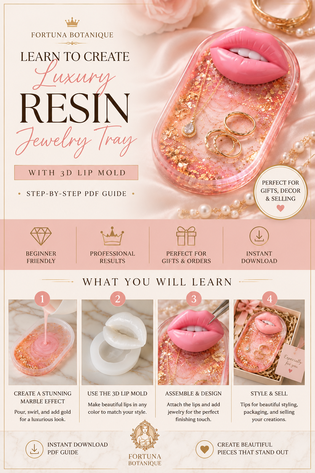 Luxury Resin Jewelry Tray Tutorial PDF | 3D Lip Mold Resin Guide | DIY Epoxy Resin Trinket Tray | Instant Digital Download