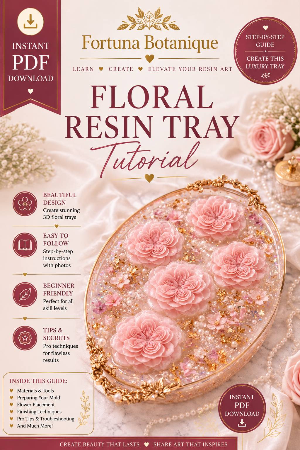 Floral Resin Tray Tutorial | Step-by-Step Epoxy Resin Flower Tray Guide | Instant PDF Download