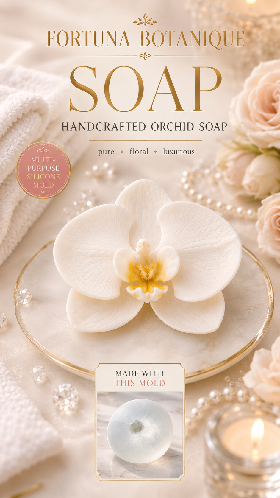 Orchid Silicone Flower Mold for Soap, Candles, Resin, Chocolate & Zefir