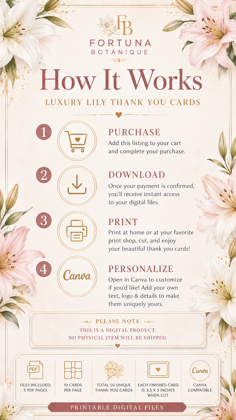 Luxury Lily Printable Thank You Cards | 50 Small Business Cards