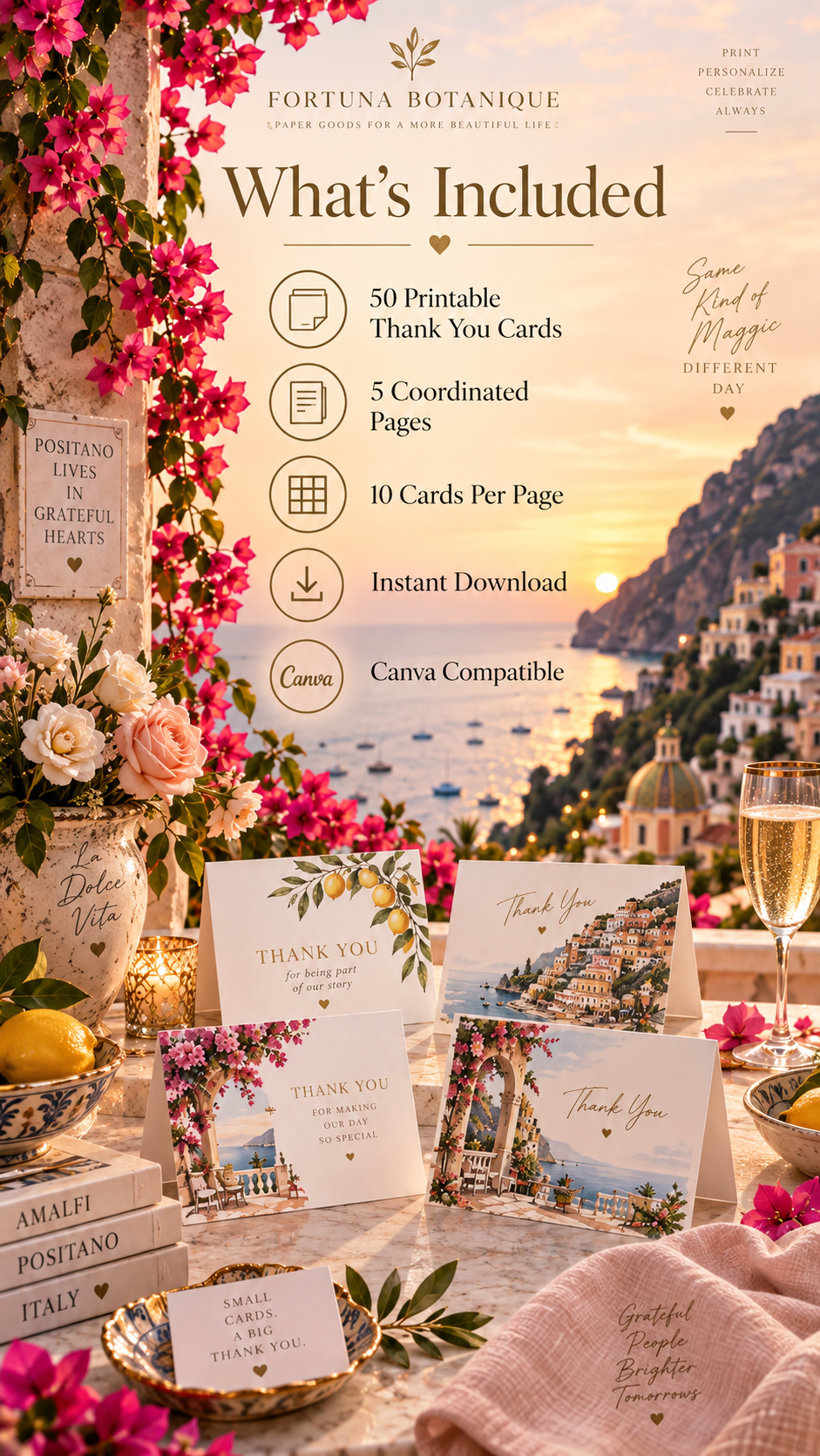 Positano Wedding Thank You Cards | 50 Printable Italian Wedding Cards