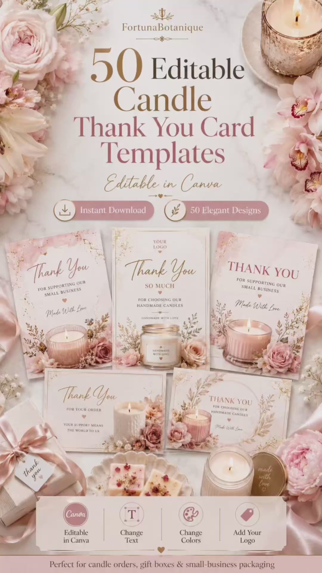 50 Editable Candle Thank You Card Templates | Canva Packaging Cards