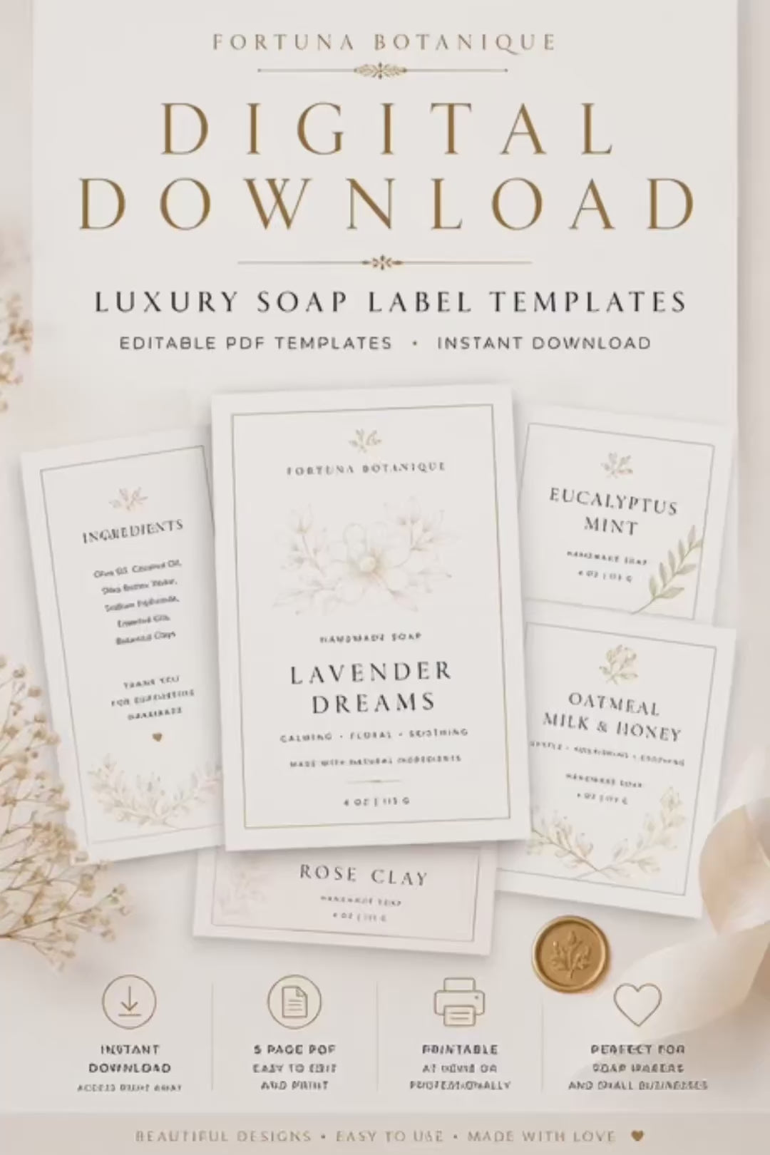 Luxury Soap Label Templates | Editable Printable Branding Labels for Handmade Soap Packaging