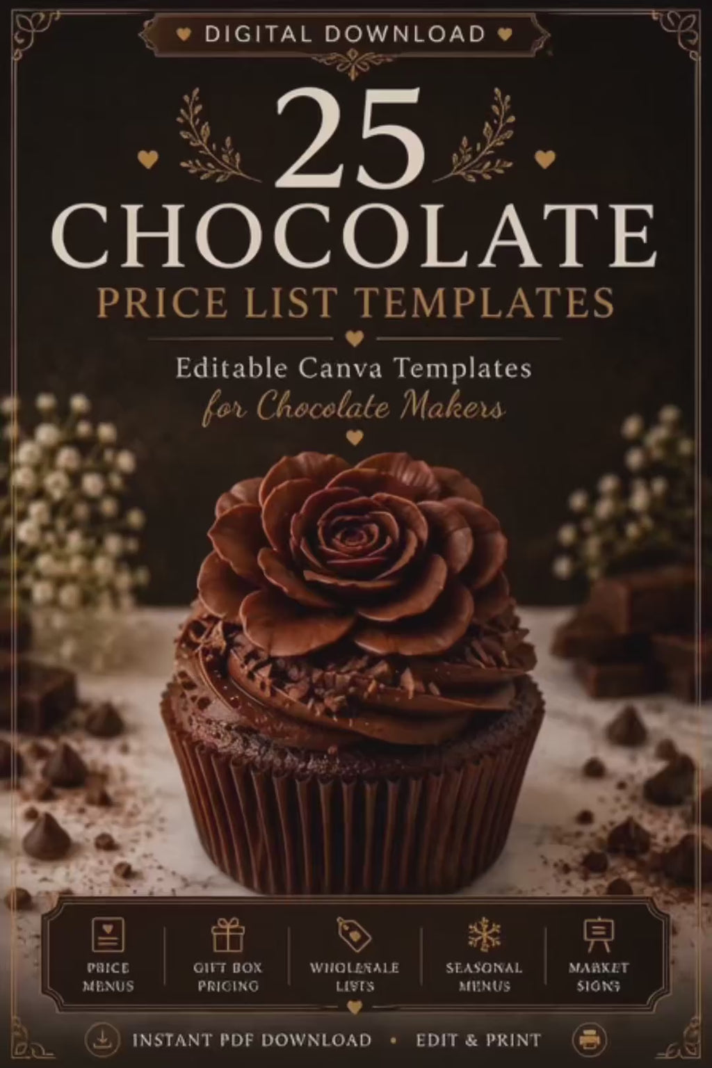 Luxury Chocolate Price List Templates | Editable Pricing Menu Templates for Chocolate Businesses (Instant PDF Download)