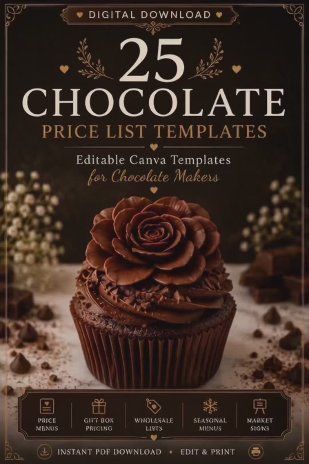 Luxury Chocolate Price List Templates | Editable Pricing Menu Templates for Chocolate Businesses (Instant PDF Download)