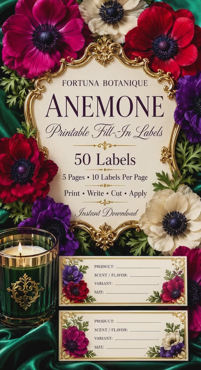 Anemone Printable Fill-In Labels | 50 Small Business Product & Packaging Labels