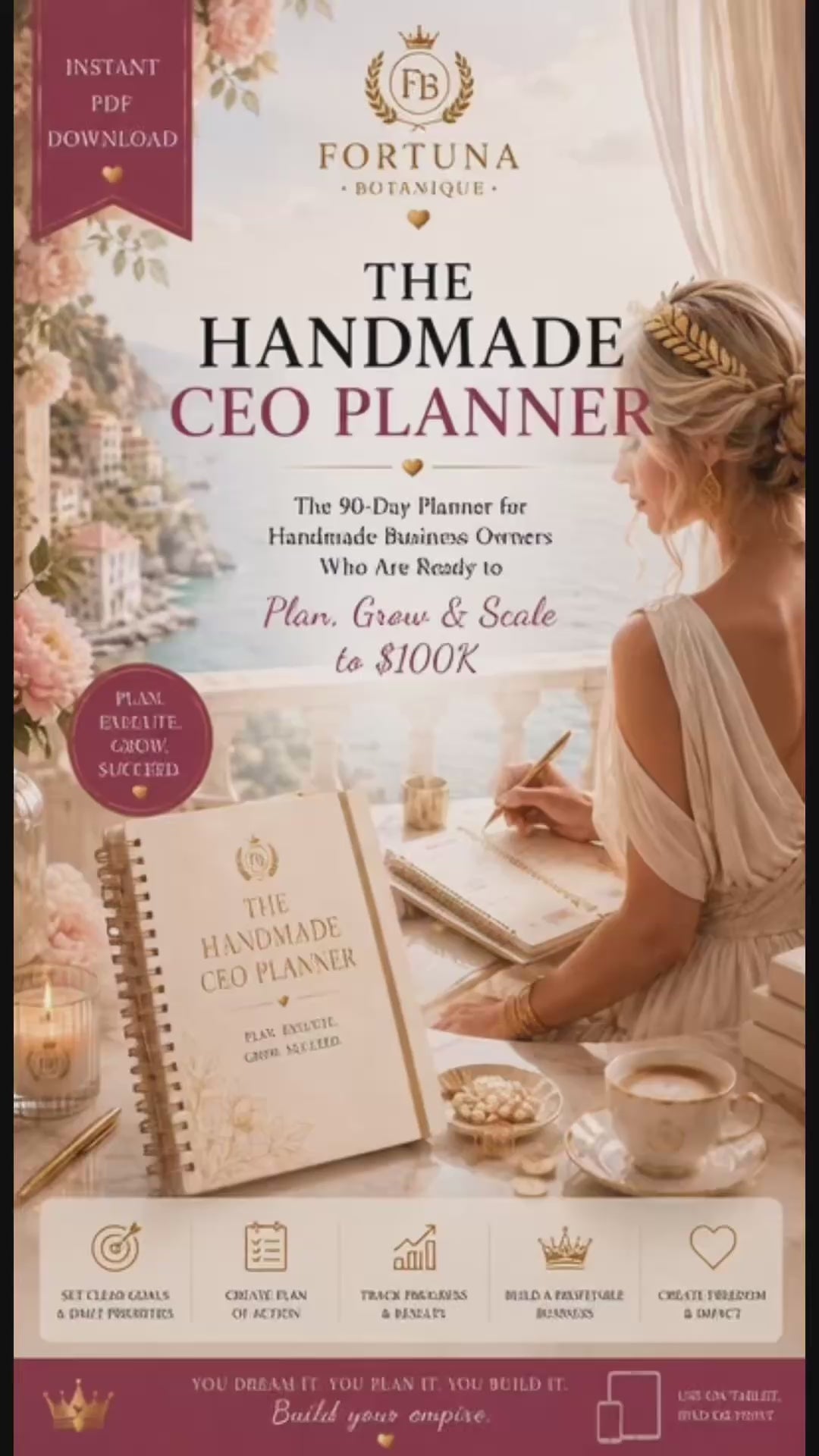 The Handmade CEO Planner™ | Luxury 90-Day Business Planner for Handmade Entrepreneurs | Printable PDF Workbook | Goal, Income & Productivity Tracker